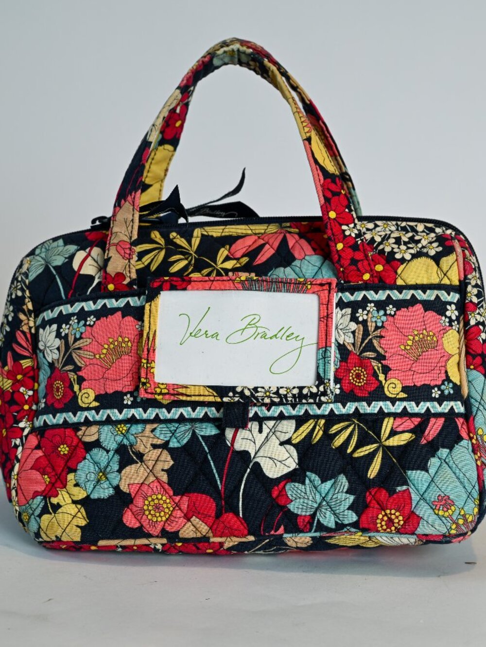 Vera Bradley Quilted Floral Travel Cosmetic Bag Organizer Navy Pink Yellow